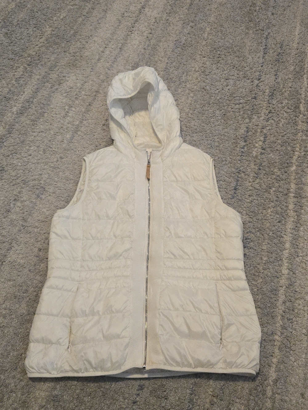 Massimo Dutti Quilted Hooded Puffer Vest Gilet White Women's Size L Lightweight